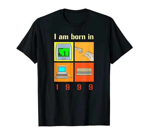 I am born 1999 cita con teléfono móvil, ordenador, muro de Berlín Camiseta