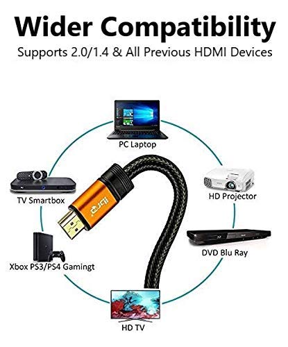 IBRA 1M Orange Cable de HDMI de Ultra Alta Velocidad Cable de 18Gb/s HDMI 2.0b Soporte 4K@60Hz Fire TV, Ethernet, Retorno de Audio,Video UHD 2160p,HD 1080p,3D, Xbox Playstation PS3 PS4 PC