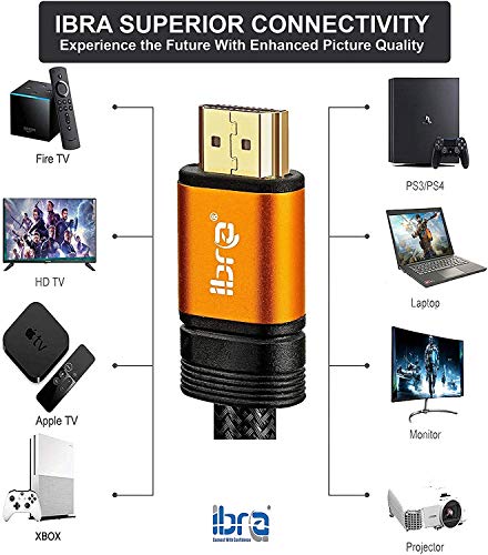 IBRA Orange 2.1 Cable HDMI de 8K Ultra Alta Velocidad 48Gbps Lead | Admite 8K@60HZ, 4K@120HZ,4320p,Compatible con Fire TV,Soporte 3D,Función Ethernet,8K UHD, 3D-Xbox Playstation PS3 PS4 PC,etc.- 1.5M