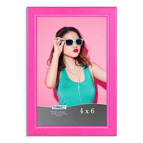 Icona Bay 6x4 Picture Frames (Pink, 1 Pack), Colored Solid Wood Scandinavian Style Frame for Photo, Pizzazz Collection