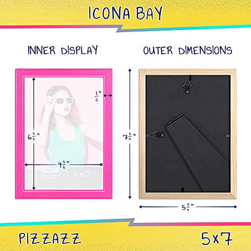 Icona Bay 7x5 Picture Frames (Pink, 1 Pack), Colored Solid Wood Scandinavian Style Frame for Photo, Pizzazz Collection