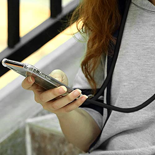 ICOVERI Funda con cordón Compatible con iPhone 6S/7/8/SE Color Negro. Funda Transparente Reforzada Antigolpes TPU, Cordón Ajustable Cuello.