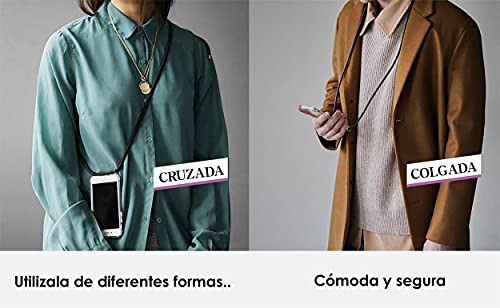 ICOVERI Funda con cordón Compatible con iPhone 6S/7/8/SE Color Negro. Funda Transparente Reforzada Antigolpes TPU, Cordón Ajustable Cuello.