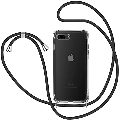 ICOVERI Funda con cordón Compatible con iPhone 6S/7/8/SE Color Negro. Funda Transparente Reforzada Antigolpes TPU, Cordón Ajustable Cuello.