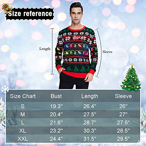 IDGREATIM Jersey de Navidad de punto unisex con luz LED en 3D, diseño navideño, verde, XL