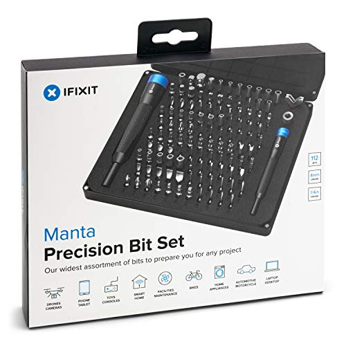 iFixit Manta Precision Bit Set, juego de 112 puntas atornillador (4 mm y 1/4 pulgadas) para bricolaje y reparación de dispositivos electrónicos