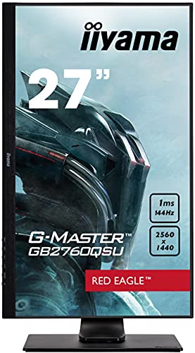 iiyama G-MASTER Red Eagle GB2760QSU-B1 Monitor Gaming LED 68.58 cm, 27 pulgadas, WQHD 144Hz (VGA, HDMI, 1ms, FreeSync Regulable en altura, Pivotante), Negro Mate