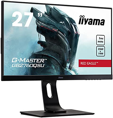 iiyama G-MASTER Red Eagle GB2760QSU-B1 Monitor Gaming LED 68.58 cm, 27 pulgadas, WQHD 144Hz (VGA, HDMI, 1ms, FreeSync Regulable en altura, Pivotante), Negro Mate