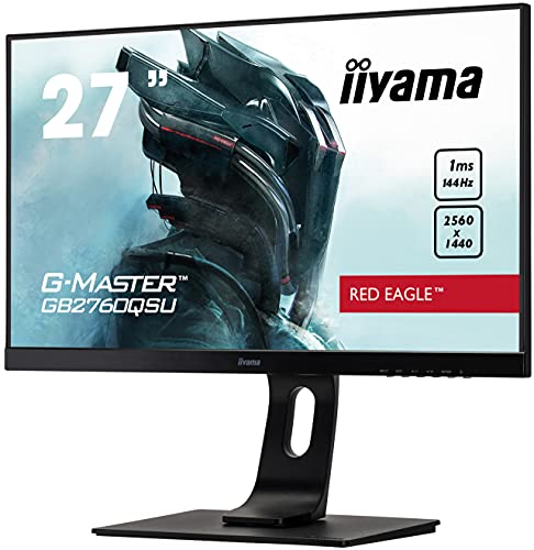 iiyama G-MASTER Red Eagle GB2760QSU-B1 Monitor Gaming LED 68.58 cm, 27 pulgadas, WQHD 144Hz (VGA, HDMI, 1ms, FreeSync Regulable en altura, Pivotante), Negro Mate