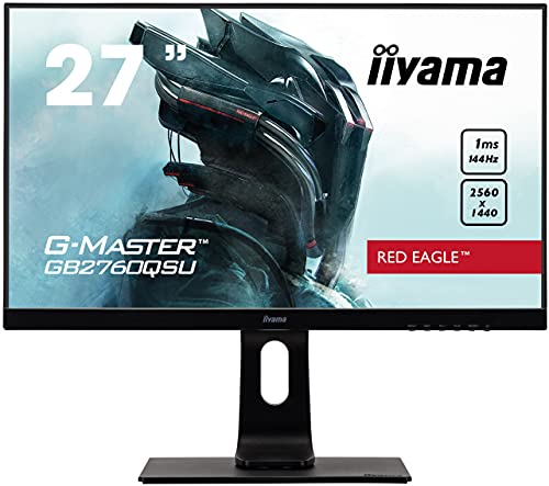 iiyama G-MASTER Red Eagle GB2760QSU-B1 Monitor Gaming LED 68.58 cm, 27 pulgadas, WQHD 144Hz (VGA, HDMI, 1ms, FreeSync Regulable en altura, Pivotante), Negro Mate