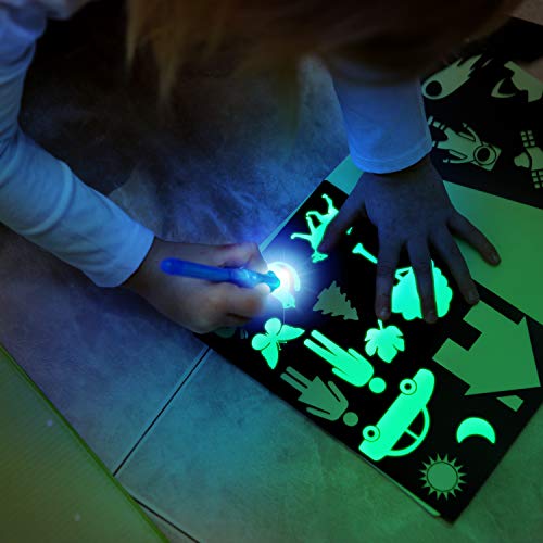 iLight Pizarra Infantil Mágica de Dibujo con Luz Real – Juego de Pintar para Niños y Niñas de 3 a 12 años que Fomenta la Creatividad – Incluye Tablero & 1 Bolígrafo de Luz & 3 Plantillas [Tamaño A3]