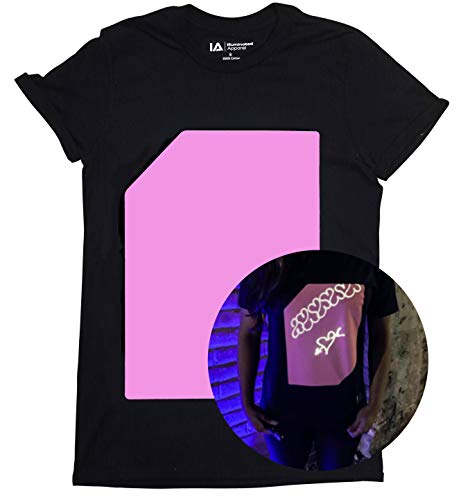 Illuminated Apparel Camiseta con diseño Interactivo con luz Que Brilla en la Oscuridad (Negro/Rosa, 7-8 Años)