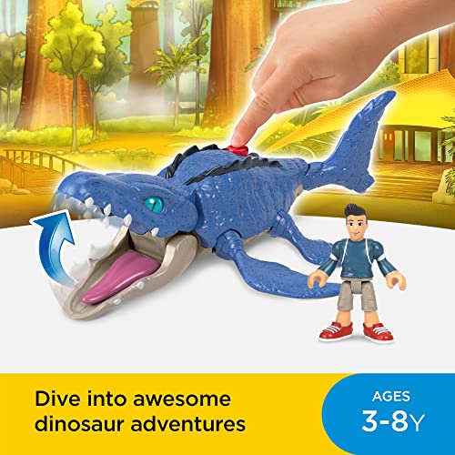 Imaginext Imaginext-HCN52 Jurassic World Camp Cretaceous Mosasaurus & Kenji, Multicolor (Mattel HCN52)