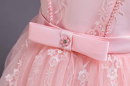 IMEKIS Vestido de princesa sin mangas con bordado floral para dama de honor, vestido de fiesta de cumpleaños, boda, desfile, lazo, tul, tutú formal corto vestido de noche