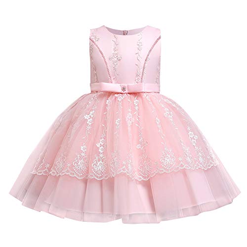 IMEKIS Vestido de princesa sin mangas con bordado floral para dama de honor, vestido de fiesta de cumpleaños, boda, desfile, lazo, tul, tutú formal corto vestido de noche
