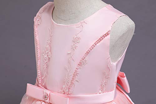 IMEKIS Vestido de princesa sin mangas con bordado floral para dama de honor, vestido de fiesta de cumpleaños, boda, desfile, lazo, tul, tutú formal corto vestido de noche