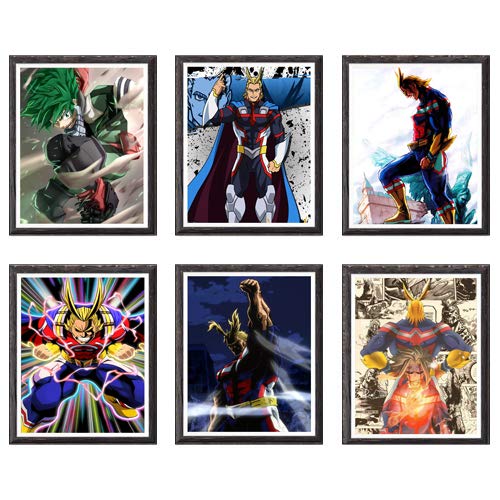 Impresiones artísticas de anime para decoración de pared con diseño One for All League Hero Izuku All-Might, 20,3 x 25,2 cm, sin marco, juego de 6 piezas