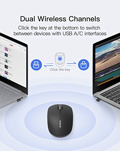 Inateck Ratón inalámbrico silencioso de 2,4G con receptores USB-A y Tipo C, DPI1500, para portátil, PC, Ordenador portátil, MacBook, MS02001 Negro