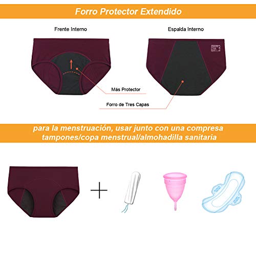 INNERSY Bragas Menstruales Absorbentes de Mujer para Período Algodón Pack de 3 (3XL-EU 48, Rojo+Azul+Gris)