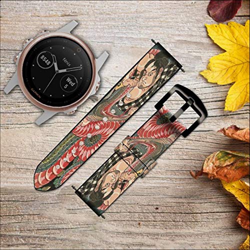 Innovedesire 108 Heroes of Suikoden Saginoike Heikuro Correa de Reloj Inteligente de Cuero y Silicona para Garmin Vivoactive 4 Tamaño (22mm)