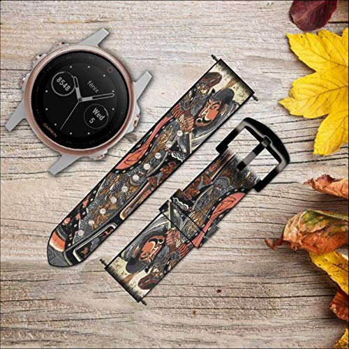 Innovedesire Japan Art 108 Heroes of Suikoden Correa de Reloj Inteligente de Cuero y Silicona para Garmin Vivoactive 4 Tamaño (22mm)