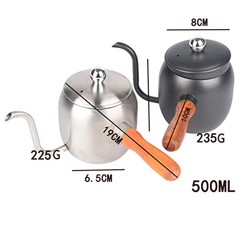 Inoxidable Cafetera de Goteo 500Ml por Goteo Sobre El Café Caldera de Té, con Cuello de Cisne Pico y Mango de Madera, Estilo Japonés para El Hogar, Cocina, Oficina, Cafetería,Negro,500ml