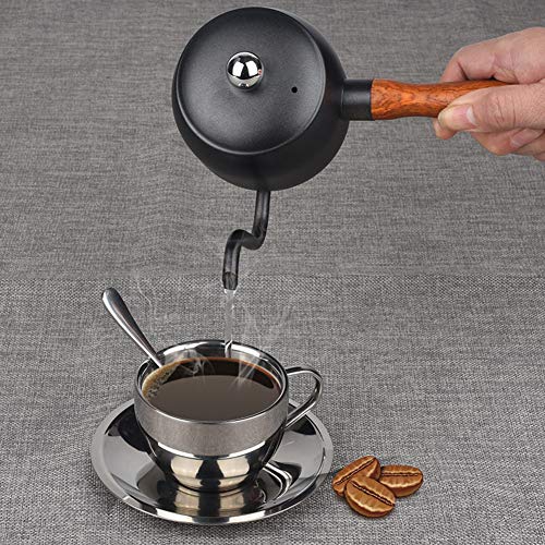 Inoxidable Cafetera de Goteo 500Ml por Goteo Sobre El Café Caldera de Té, con Cuello de Cisne Pico y Mango de Madera, Estilo Japonés para El Hogar, Cocina, Oficina, Cafetería,Negro,500ml