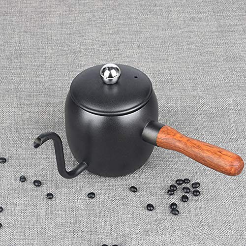 Inoxidable Cafetera de Goteo 500Ml por Goteo Sobre El Café Caldera de Té, con Cuello de Cisne Pico y Mango de Madera, Estilo Japonés para El Hogar, Cocina, Oficina, Cafetería,Negro,500ml