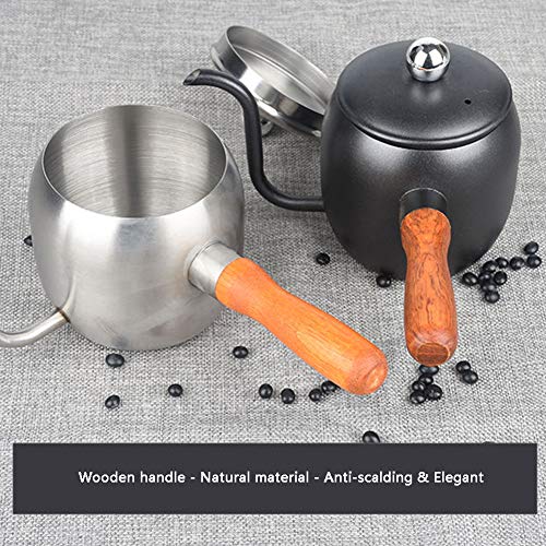 Inoxidable Cafetera de Goteo 500Ml por Goteo Sobre El Café Caldera de Té, con Cuello de Cisne Pico y Mango de Madera, Estilo Japonés para El Hogar, Cocina, Oficina, Cafetería,Negro,500ml