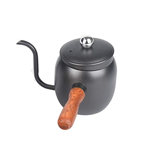Inoxidable Cafetera de Goteo 500Ml por Goteo Sobre El Café Caldera de Té, con Cuello de Cisne Pico y Mango de Madera, Estilo Japonés para El Hogar, Cocina, Oficina, Cafetería,Negro,500ml