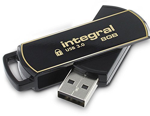 Integral 8GB Secure 360 Encrypted USB3.0 Unidad Flash USB USB Tipo A 3.0 (3.1 Gen 1) Negro, Oro - Memoria USB (8 GB, USB Tipo A, 3.0 (3.1 Gen 1), Girar, 5 g, Negro, Oro)