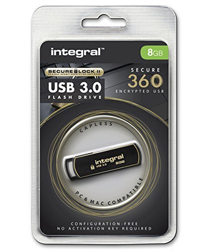 Integral 8GB Secure 360 Encrypted USB3.0 Unidad Flash USB USB Tipo A 3.0 (3.1 Gen 1) Negro, Oro - Memoria USB (8 GB, USB Tipo A, 3.0 (3.1 Gen 1), Girar, 5 g, Negro, Oro)