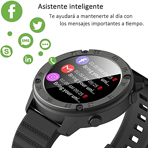 IOWODO X5 Smartwatch, Reloj Inteligent Hombre - Impermeable IP68 | Esfera de Reloj de DIY | Tiempo | Caloría | Pulsometro | Sueño | 9 Deportes, Smartwatch Hombre para Android e iOS (2 Correas)