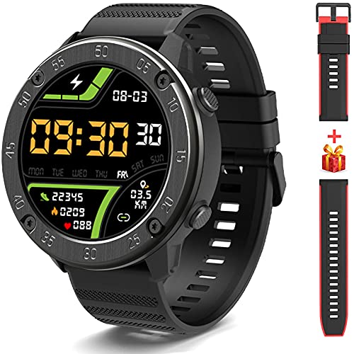 IOWODO X5 Smartwatch, Reloj Inteligent Hombre - Impermeable IP68 | Esfera de Reloj de DIY | Tiempo | Caloría | Pulsometro | Sueño | 9 Deportes, Smartwatch Hombre para Android e iOS (2 Correas)
