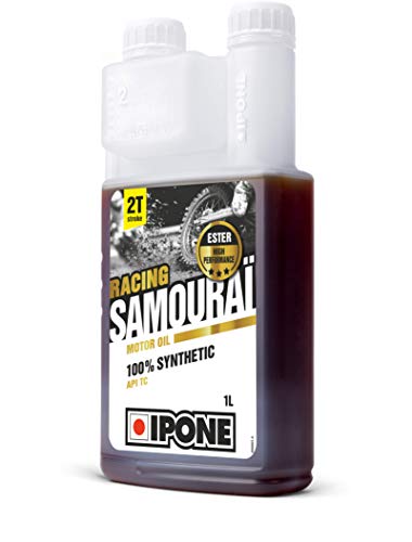 IPONE - Aceite Motor Moto 2 Tiempos Samouraï Racing - 100 % Sintético con Ésteres - Lubricante Alto Rendimiento - Envase Dosificador 1 Litro