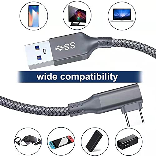 Iriisy 16FT/5M Cable USB Tipo C para Quest Link VR, Largo Cable 90 Grados USB C Acodado, Carga Rápida, Transferencia de Datos de Alta Velocidad, Compatible con OculusQuest2