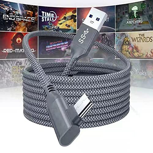 Iriisy 16FT/5M Cable USB Tipo C para Quest Link VR, Largo Cable 90 Grados USB C Acodado, Carga Rápida, Transferencia de Datos de Alta Velocidad, Compatible con OculusQuest2