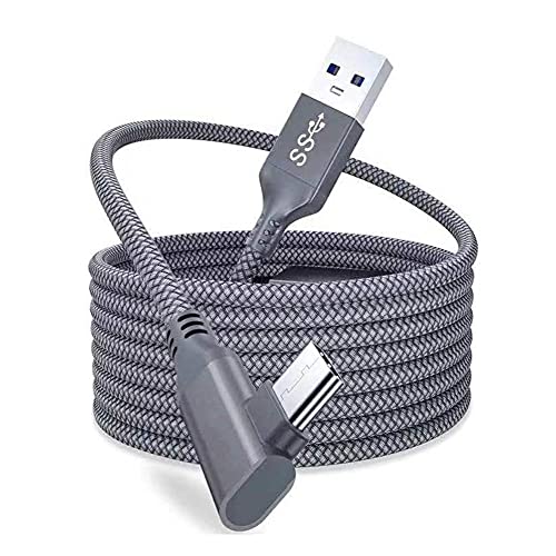 Iriisy 16FT/5M Cable USB Tipo C para Quest Link VR, Largo Cable 90 Grados USB C Acodado, Carga Rápida, Transferencia de Datos de Alta Velocidad, Compatible con OculusQuest2