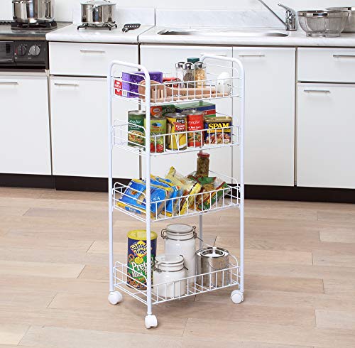 Iris Ohyama, Carro de Almacenamiento, 4 Niveles, con Ruedas, Robusto, 25 x 40 x 85 cm, Cocina, Lavandería, Baño - Mesh Cart Dmc-4 - Blanco