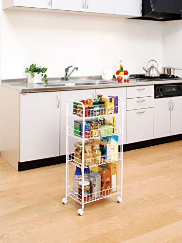 Iris Ohyama, Carro de Almacenamiento, 4 Niveles, con Ruedas, Robusto, 25 x 40 x 85 cm, Cocina, Lavandería, Baño - Mesh Cart Dmc-4 - Blanco