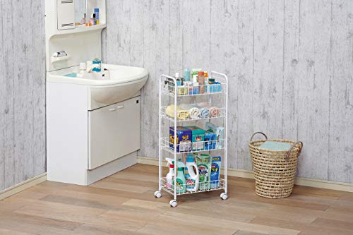 Iris Ohyama, Carro de Almacenamiento, 4 Niveles, con Ruedas, Robusto, 25 x 40 x 85 cm, Cocina, Lavandería, Baño - Mesh Cart Dmc-4 - Blanco