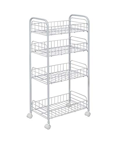 Iris Ohyama, Carro de Almacenamiento, 4 Niveles, con Ruedas, Robusto, 25 x 40 x 85 cm, Cocina, Lavandería, Baño - Mesh Cart Dmc-4 - Blanco
