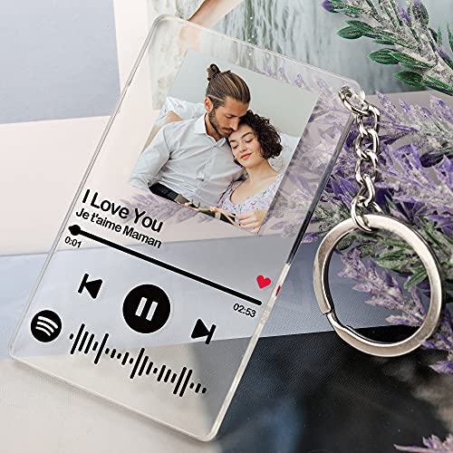 Ironctic Llavero Spotify Personalizado Foto, Acrilico placa Spotify personalizada, Regalos Creativos Spotify Llaveros para Parejas Familia Amigos