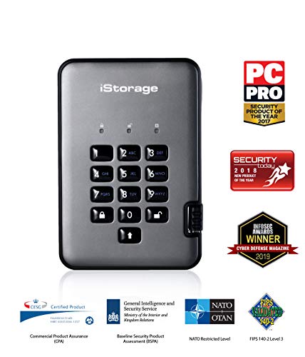 iStorage diskAshur PRO2 HDD 500GB Disco Duro | FIPS Nivel 2 |Protegido por Contraseña |Resistente al Polvo/Agua |Cifrado Hardware. IS-DAP2-256-500-C-G