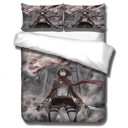 itachigo Anime Attack on Titan Juego de Cama de 3 Piezas Attack on Titan Edredón Funda nórdica Ropa de Cama para el hogar y la Escuela Funda nórdica de 1 Pieza Funda de Almohada de 2 Piezas