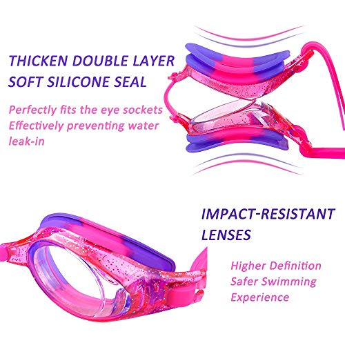 iToobe Gafas de natación para niños de 3 a 14 años de edad para niños y niñas, adolescentes, visión clara, funda de protección gratuita (púrpura)