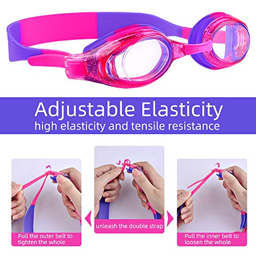 iToobe Gafas de natación para niños de 3 a 14 años de edad para niños y niñas, adolescentes, visión clara, funda de protección gratuita (púrpura)