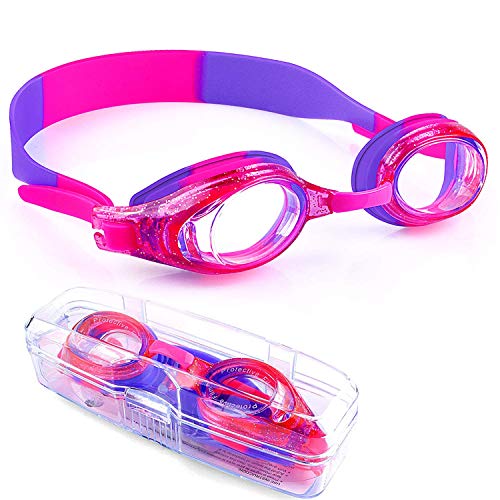 iToobe Gafas de natación para niños de 3 a 14 años de edad para niños y niñas, adolescentes, visión clara, funda de protección gratuita (púrpura)