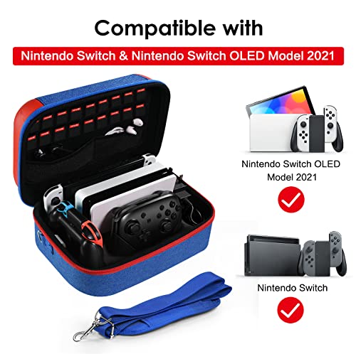 ivoler Funda Compatible con Nintendo Switch y Switch OLED 2021, Estuche Dura de Transporte de Fundas Lujo, maletín de Viaje con 18 Cartuchos de Juegos para Switch Console & Accesorios