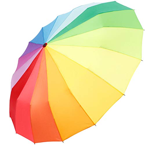 iX-brella Paraguas de bolsillo de 16 piezas con abridor de mano., arcoiris (Multicolor) - .